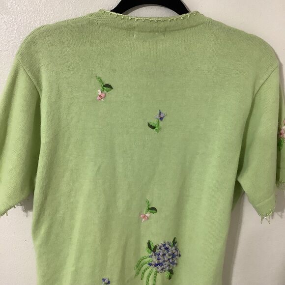 Vintage 90s Green Fairy Granny Cottagecore Grandma Wearable Art Knit Cardigan L - Picture 6 of 8